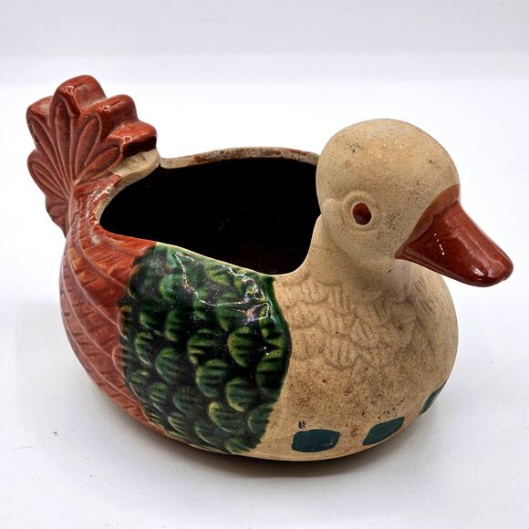 Vintage Duck Pottery Planter - Cute Garden Decor, Retro Boho Primitive Decor - Picture 1 of 9